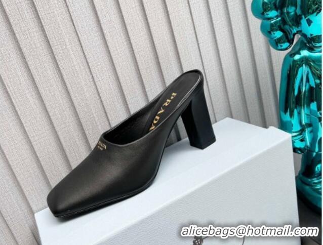 Popular Style Prada Calf leather high heeled mules 9cm Black 1227032