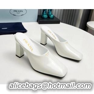 Top Grade Prada Patent leather high heeled mules 9cm White 1227033