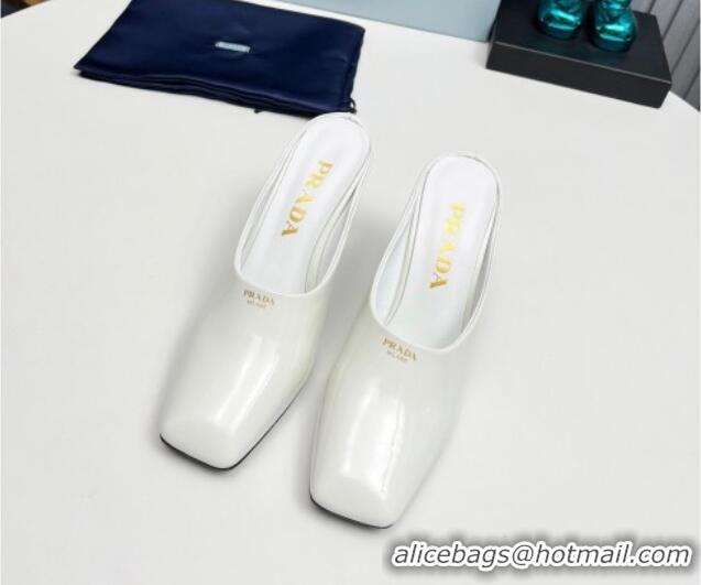 Top Grade Prada Patent leather high heeled mules 9cm White 1227033