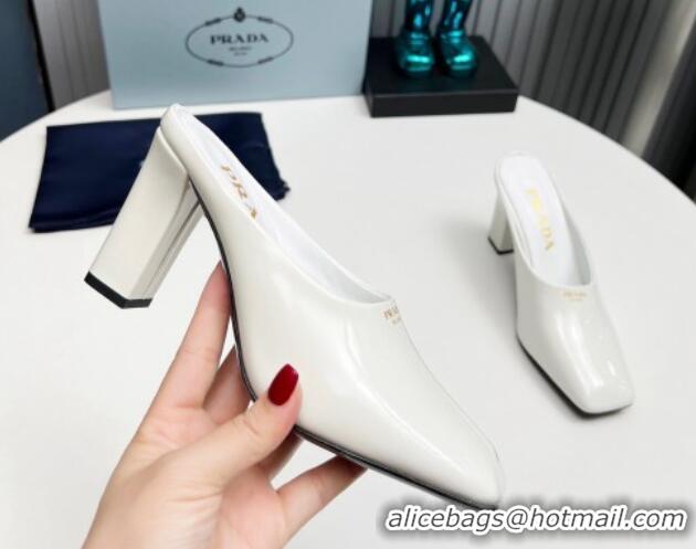 Top Grade Prada Patent leather high heeled mules 9cm White 1227033