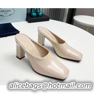 Perfect Prada Patent leather high heeled mules 9cm Light Beige 1227034