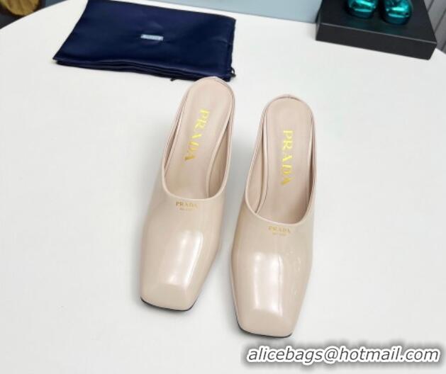 Perfect Prada Patent leather high heeled mules 9cm Light Beige 1227034