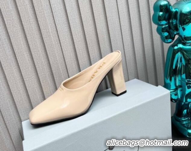 Perfect Prada Patent leather high heeled mules 9cm Light Beige 1227034