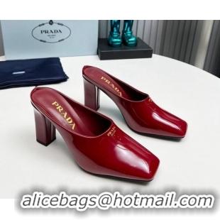 Best Grade Prada Patent leather high heeled mules 9cm Burgundy 1227035