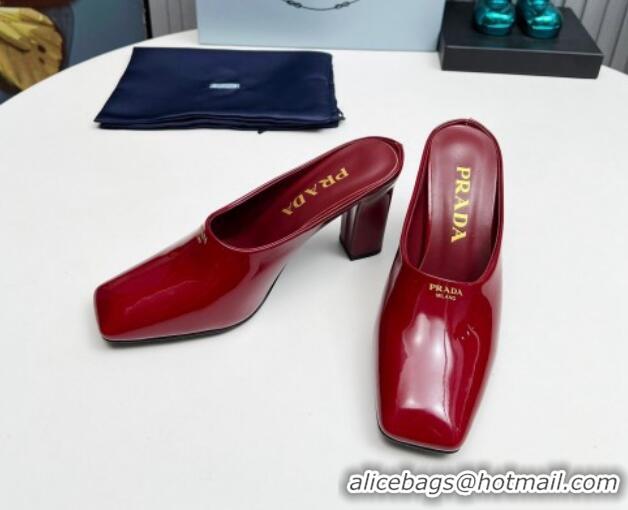 Best Grade Prada Patent leather high heeled mules 9cm Burgundy 1227035