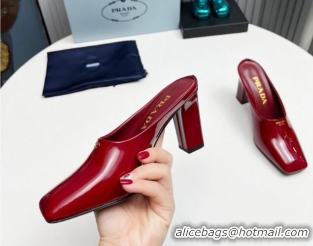 Best Grade Prada Patent leather high heeled mules 9cm Burgundy 1227035