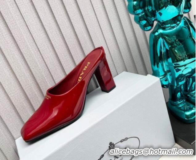 Best Grade Prada Patent leather high heeled mules 9cm Burgundy 1227035