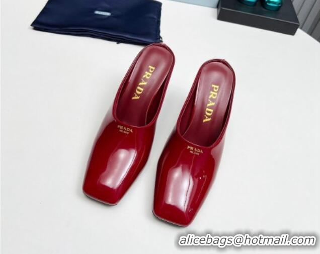 Best Grade Prada Patent leather high heeled mules 9cm Burgundy 1227035