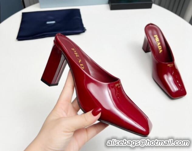 Best Grade Prada Patent leather high heeled mules 9cm Burgundy 1227035