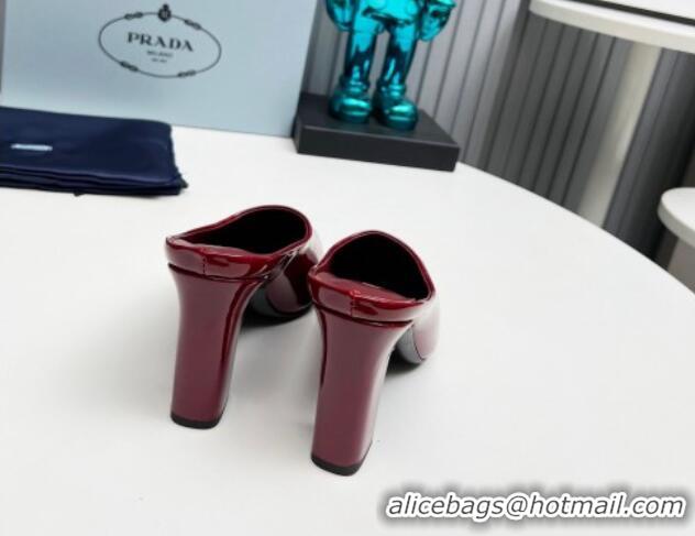 Best Grade Prada Patent leather high heeled mules 9cm Burgundy 1227035