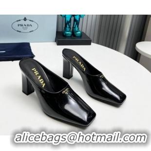 Durable Prada Patent leather high heeled mules 9cm Black 1227036