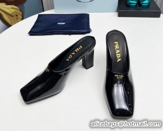 Durable Prada Patent leather high heeled mules 9cm Black 1227036