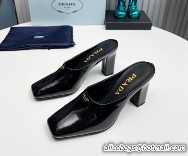 Durable Prada Patent leather high heeled mules 9cm Black 1227036