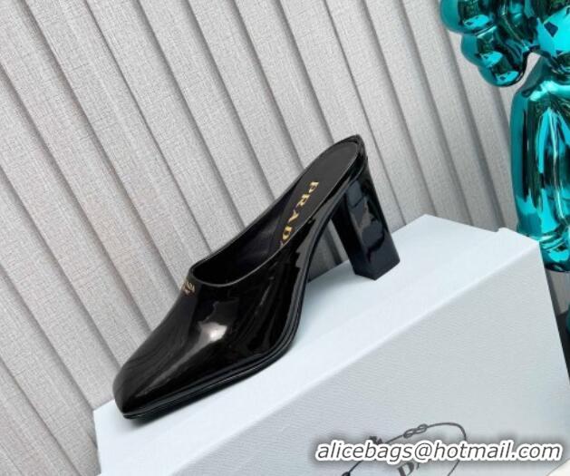 Durable Prada Patent leather high heeled mules 9cm Black 1227036