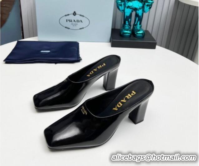 Stylish Prada Brushed leather high heeled mules 9cm Black 1227038