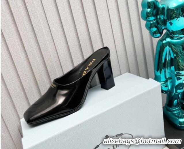 Stylish Prada Brushed leather high heeled mules 9cm Black 1227038