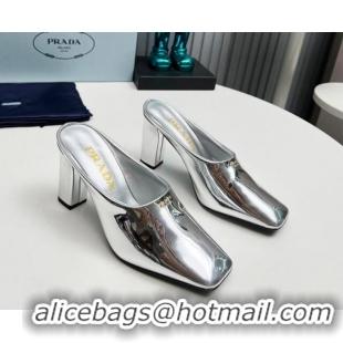 Sumptuous Prada Patent leather high heeled mules 9cm Silver 1227039