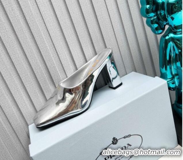 Sumptuous Prada Patent leather high heeled mules 9cm Silver 1227039