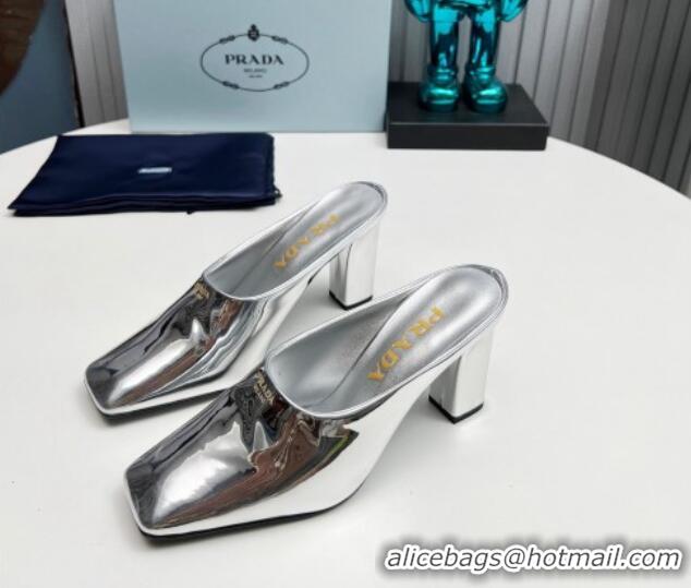 Sumptuous Prada Patent leather high heeled mules 9cm Silver 1227039