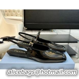 Low Price Prada Patent leather slingback ballerinas flat Black 1227040