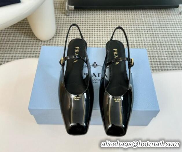 Low Price Prada Patent leather slingback ballerinas flat Black 1227040