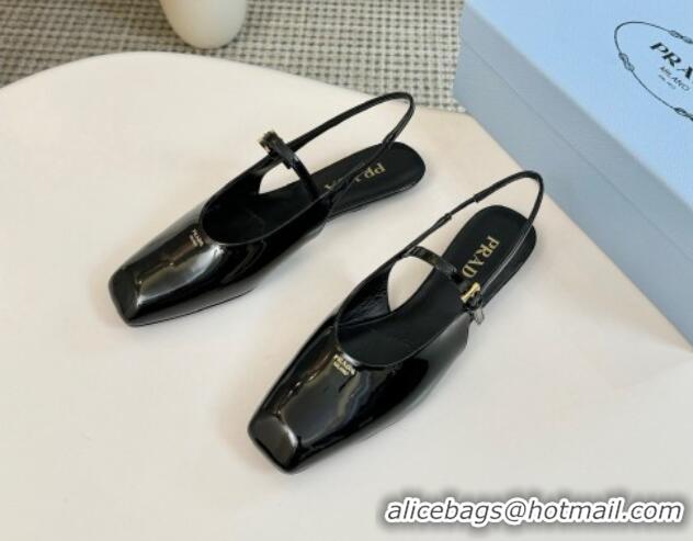 Low Price Prada Patent leather slingback ballerinas flat Black 1227040