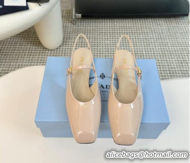 Best Grade Prada Patent leather slingback ballerinas flat Nude 1227042