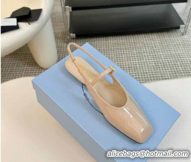 Best Grade Prada Patent leather slingback ballerinas flat Nude 1227042