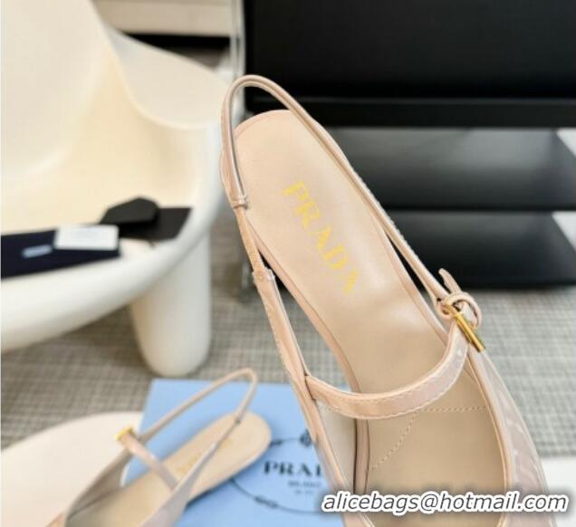 Best Grade Prada Patent leather slingback ballerinas flat Nude 1227042