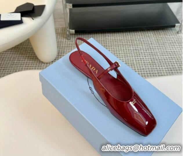 Good Looking Prada Patent leather slingback ballerinas flat Burgundy 1227043