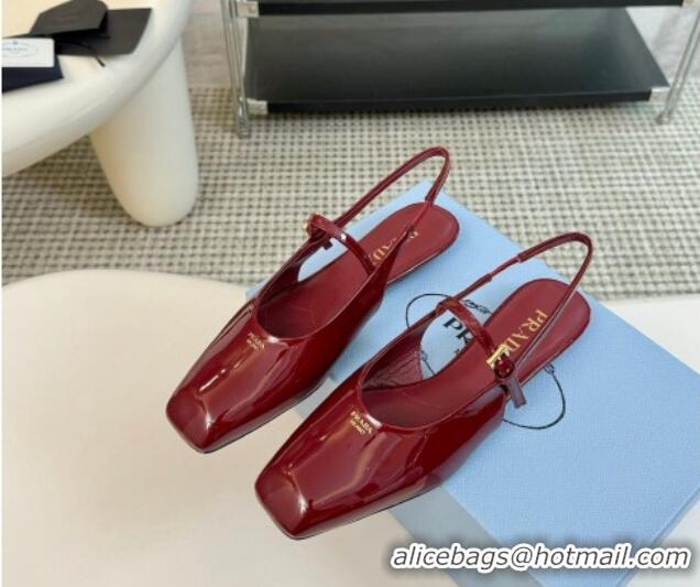 Good Looking Prada Patent leather slingback ballerinas flat Burgundy 1227043