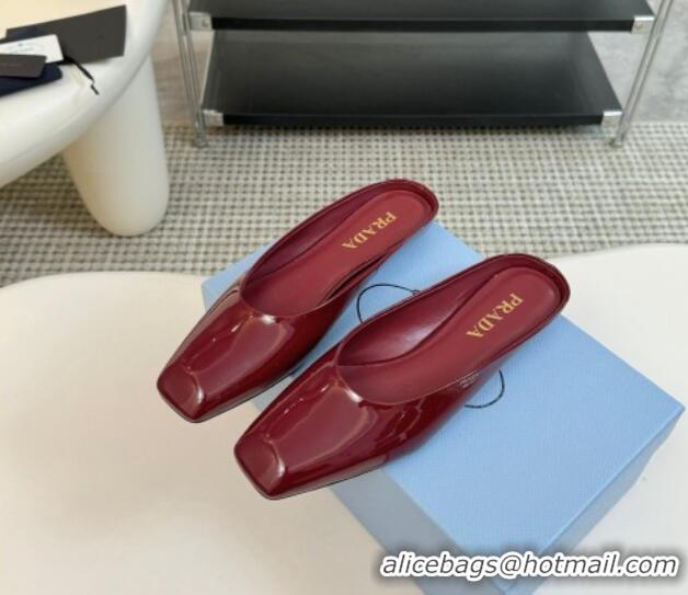 Good Quality Prada Patent leather flat mules Burgundy 1227045