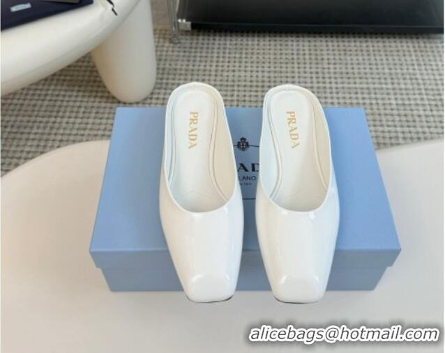 Best Product Prada Patent leather flat mules White 1227047