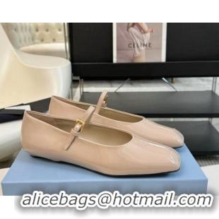 Stylish Prada Patent leather mary janes ballerinas flat Nude 1227050