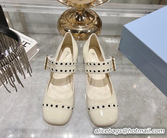 Unique Style Prada Patent leather Mary Janes pumps 3.5cm White 1227052