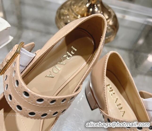 Top Grade Prada Patent leather Mary Janes pumps 3.5cm Nude Pink 1227054