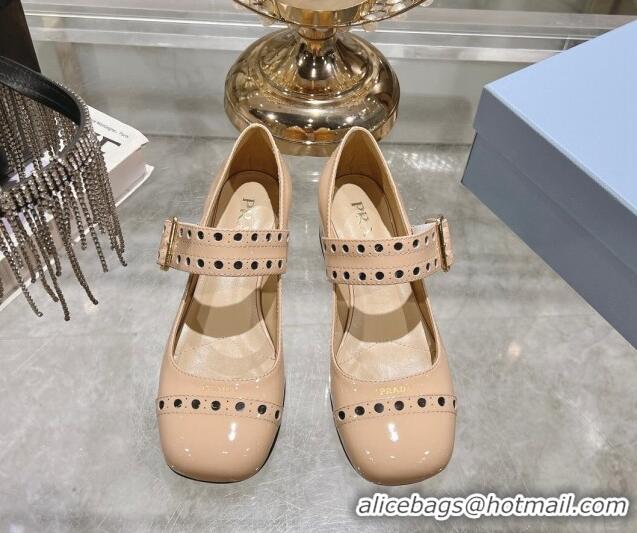 Top Grade Prada Patent leather Mary Janes pumps 3.5cm Nude Pink 1227054