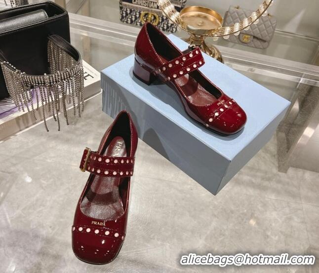 Stylish Prada Patent leather Mary Janes pumps 3.5cm Burgundy 1227055