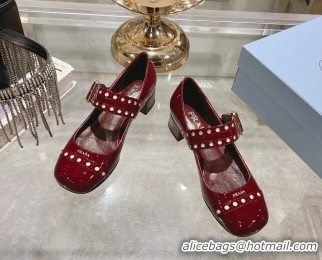 Stylish Prada Patent leather Mary Janes pumps 3.5cm Burgundy 1227055