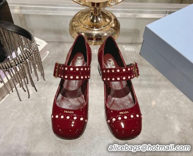 Stylish Prada Patent leather Mary Janes pumps 3.5cm Burgundy 1227055