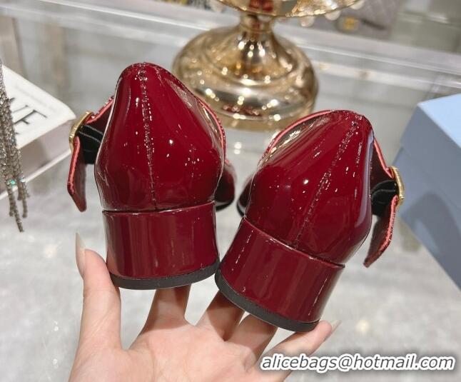 Stylish Prada Patent leather Mary Janes pumps 3.5cm Burgundy 1227055