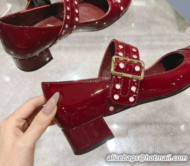 Stylish Prada Patent leather Mary Janes pumps 3.5cm Burgundy 1227055