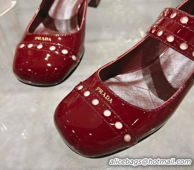 Stylish Prada Patent leather Mary Janes pumps 3.5cm Burgundy 1227055