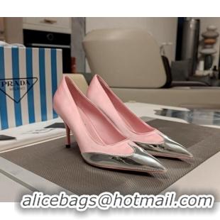 Purchase Prada High Heel Pumps 8.5cm in Satin and Silver-Tone Glazed TPU Light Pink 1227057