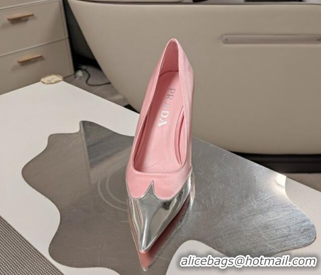 Purchase Prada High Heel Pumps 8.5cm in Satin and Silver-Tone Glazed TPU Light Pink 1227057