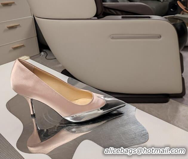 Grade Quality Prada High Heel Pumps 8.5cm in Satin and Silver-Tone Glazed TPU Nude 1227058