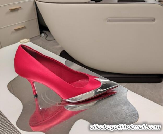 Classic Hot Prada High Heel Pumps 8.5cm in Satin and Silver-Tone Glazed TPU Red 1227060