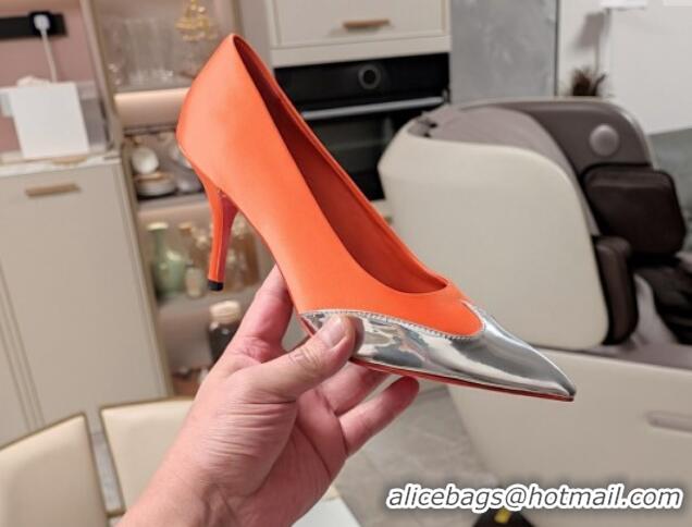 Sumptuous Prada High Heel Pumps 8.5cm in Satin and Silver-Tone Glazed TPU Orange 1227061