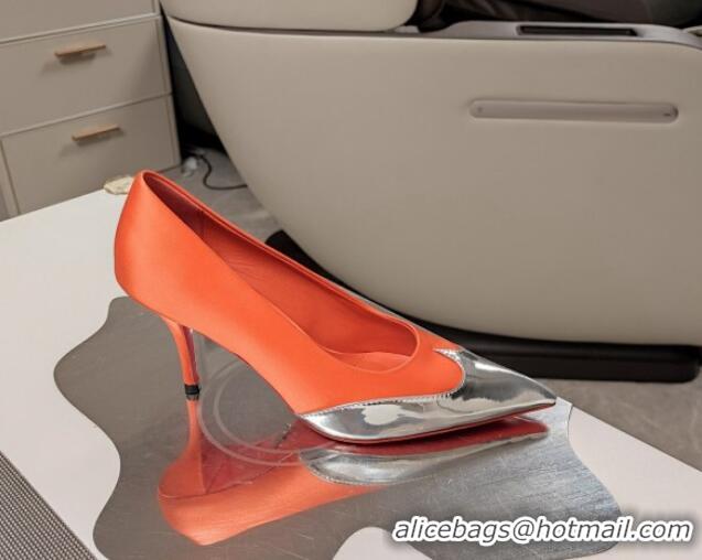 Sumptuous Prada High Heel Pumps 8.5cm in Satin and Silver-Tone Glazed TPU Orange 1227061