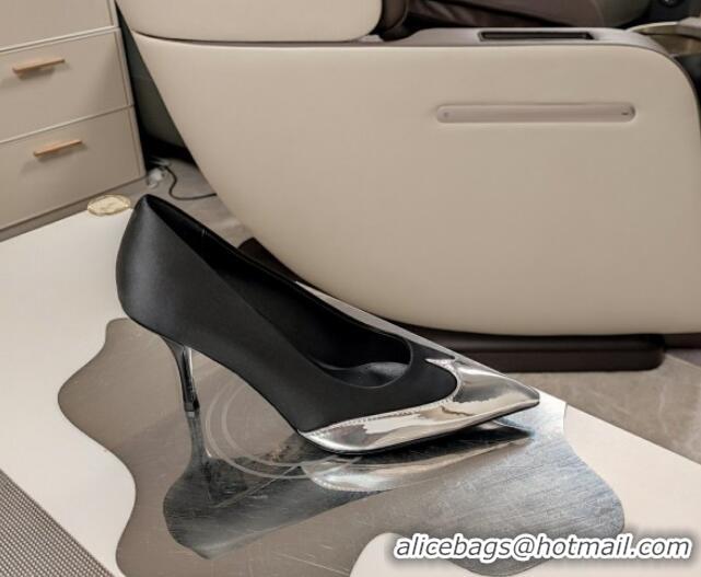 Best Product Prada High Heel Pumps 8.5cm in Satin and Silver-Tone Glazed TPU Black 1227062